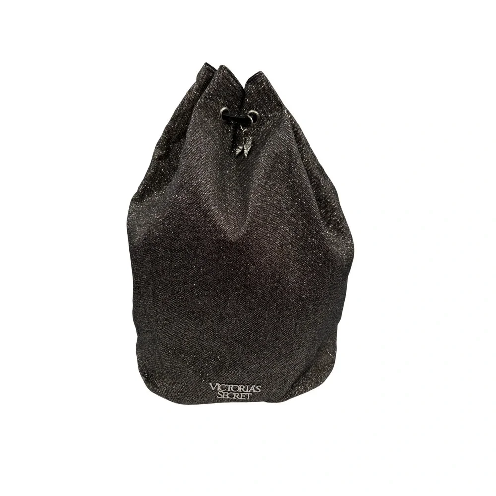 Victoria's‎ Secret Drawstring Backpack Womens Black Silver Excellent Glitter